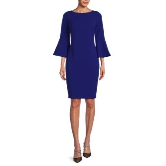 Calvin Klein Three Quarter Bell Sleeve Sheath Dress Size 4  Blue - Picture 1 of 8